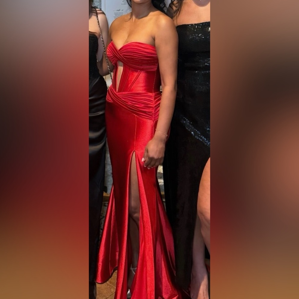 Sherri Hill Elegant Red Satin Gown